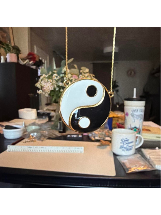 unbranded Jewelry - Black and white yin yang pendant necklace with gold trim #yin #yang